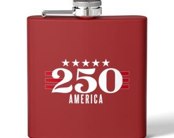 250 America Flask, Stainless Steel Hip Flask | 6oz Red Patriotic Design