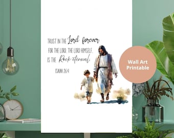 Jesus With Child Wall Art Print – Christian Home Decor, Faith Gift, Inspirational Artwork Religeous, Bible Verse art, Children’s Ministry