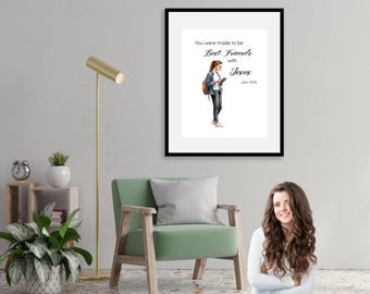 Christian Teen Girl Wall Art – Inspirational Scripture Prints for Girls – Faith Based Decor – Tween & Teen Room Printable in 5 Sizes