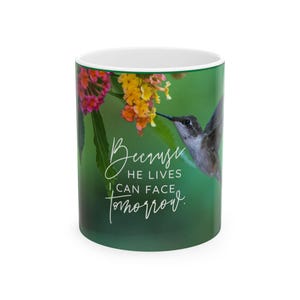 Poiché Lui vive, posso affrontare il domani, tazza da caffè, tazza religiosa di Pasqua, tazza cristiana di Pasqua, Lui è risorto, tazza da caffè di Pasqua di Gesù, tazza regalo