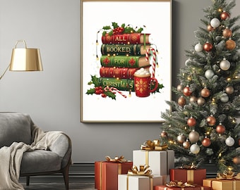 Book Lover Christmas Digital Wall Art Christmas Home Decor Gift for friend, family, and Book Club Printable Wall Art 5 Sizes