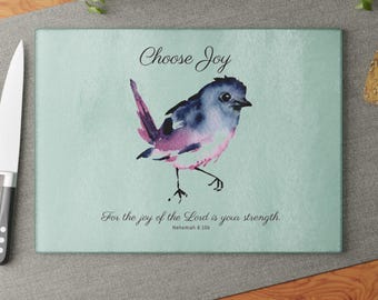 Choose Joy Glass Cutting Board - Unique Kitchen Decor, Functional Kitchen Art, Housewarming Gift, Christian Gifts, Serving Tray