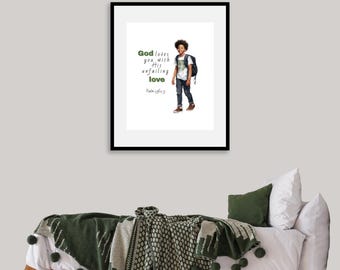 Christian Teen Black Boy Wall Art – Inspirational Scripture Prints for Boys – Faith-Based Decor – Tween & Teen Room Printable for guys