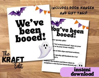 Watercolor You’ve Been Booed Printable Game, Halloween Neighborhood Tradition, Boo Basket Tags, Sign & Door Hanger Templates