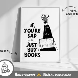 Just buy books png, Book quote printable, Book room decor, Book Club Png, Reading wall art, Book lovers home decor, girlie bookish png