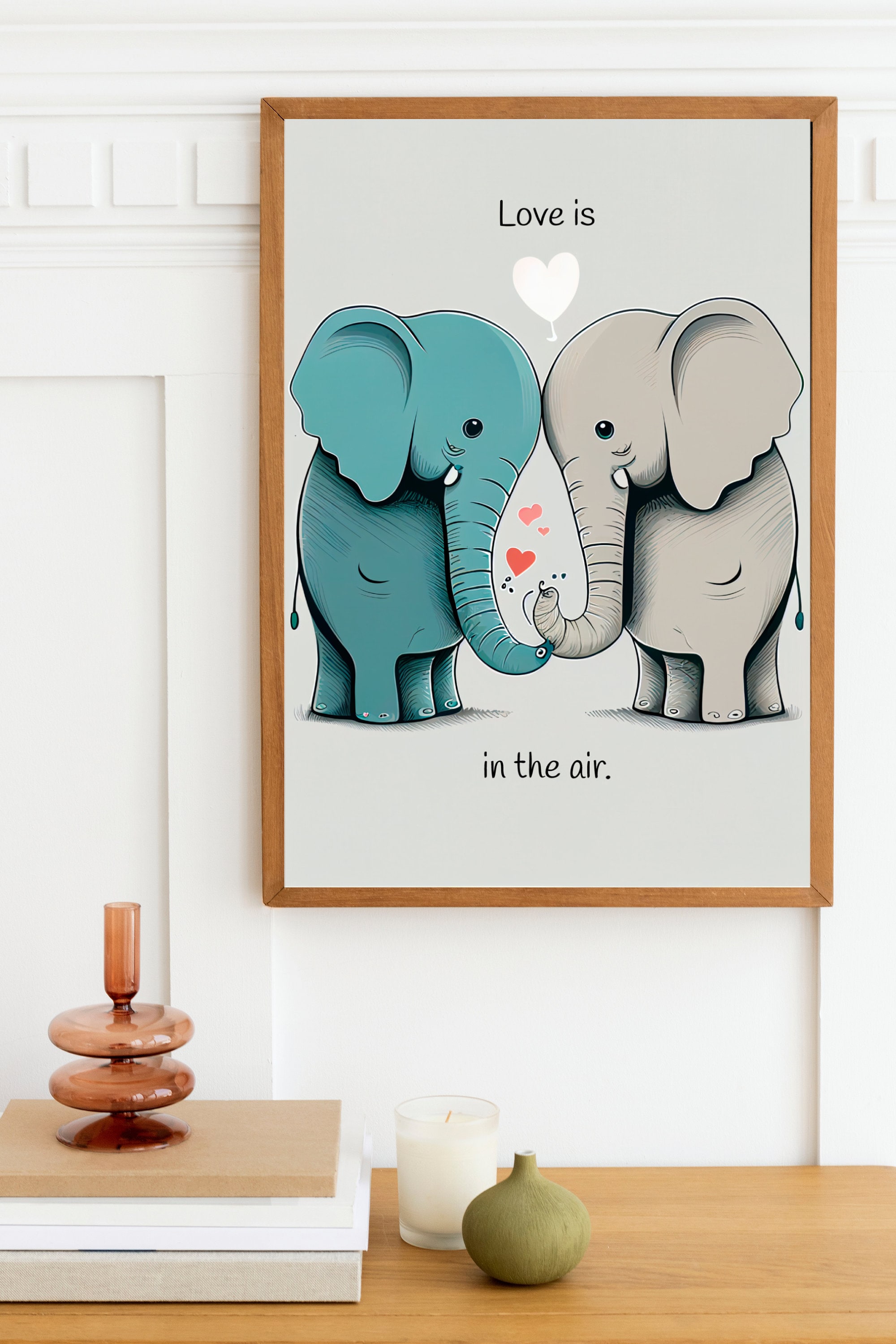 Adorable Elephant Couple in Love Digital Print - Wall Decor, Nursery ...
