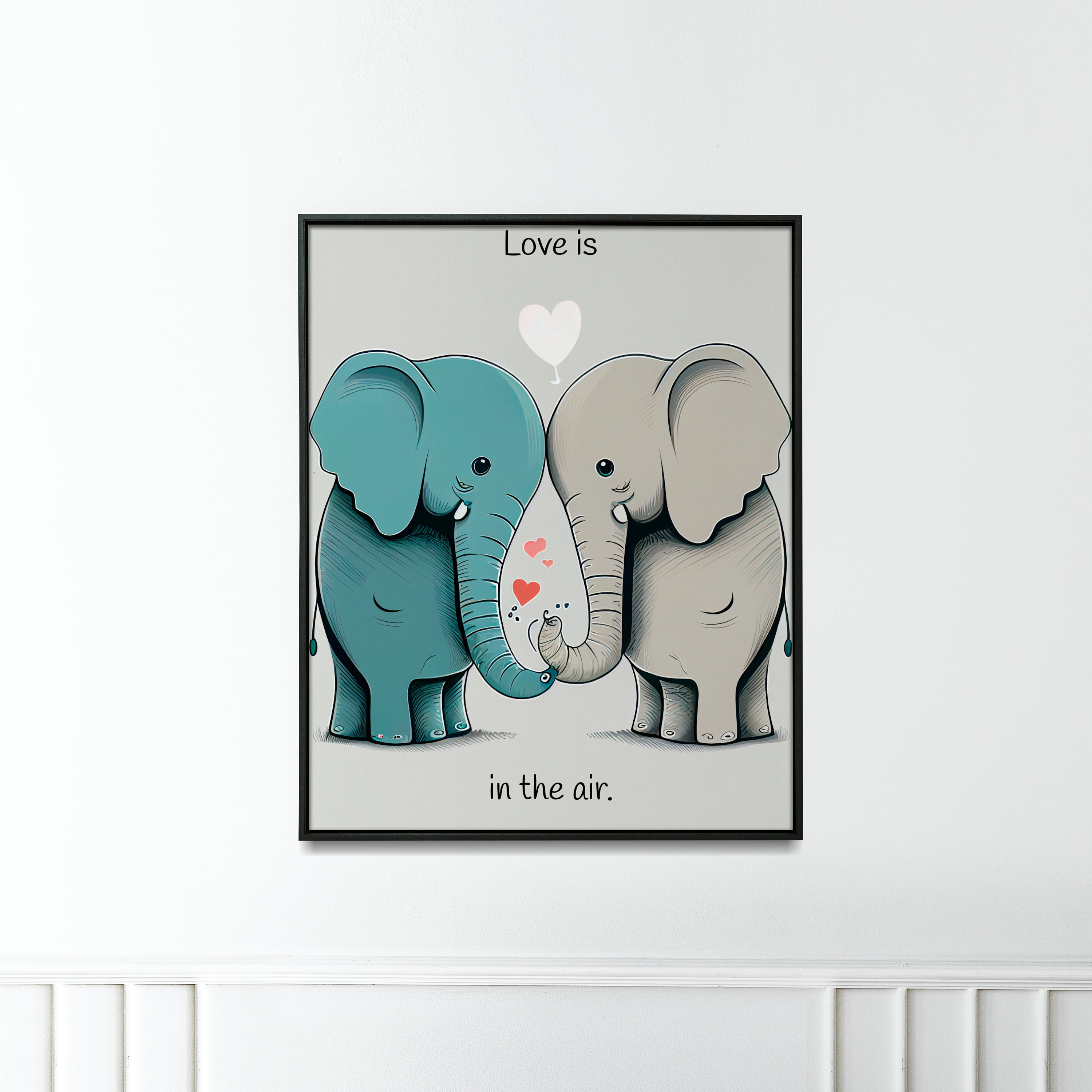 Adorable Elephant Couple in Love Digital Print - Wall Decor, Nursery ...