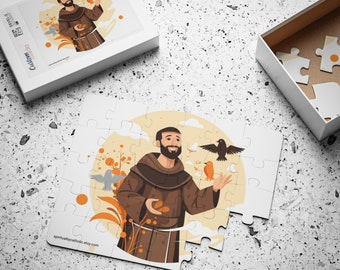 Saint Francis of Assisi Puzzle, Kids Catholic Saint Puzzle, Catholic teacher gift, Religious Jigsaw, Catholic kids toy gift, 30-Piece