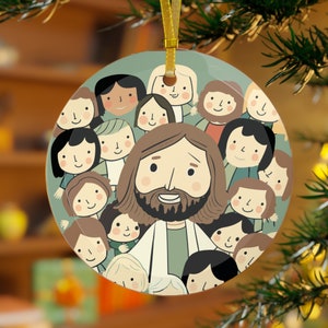 Jesus with kids Glass Ornament, Christian Gift for Christmas, Catholic Gift, Teacher Gift, Religious Christmas Gift