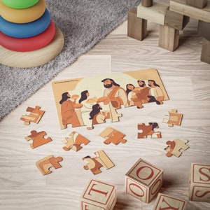Kids Bible Puzzle, Jesus Miracle of 5 loaves puzzle, Catholic teacher gift, Religious Jigsaw, Catholic kids toy gift, 30-Piece