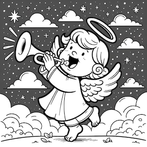 Experience the coloring book with the Angel announcing the birth of Christ. ALT Text: "Road to Bethlehem coloring book, Birth of Christ / Jesus coloring book of Nativity Scene and other images."