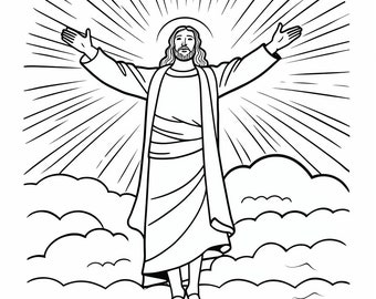 Christi Himmelfahrt Digitale Malseite für Kinder - Jesus Malseite - Religiöse Malseite - Katholische Kinder Jesus Malseite