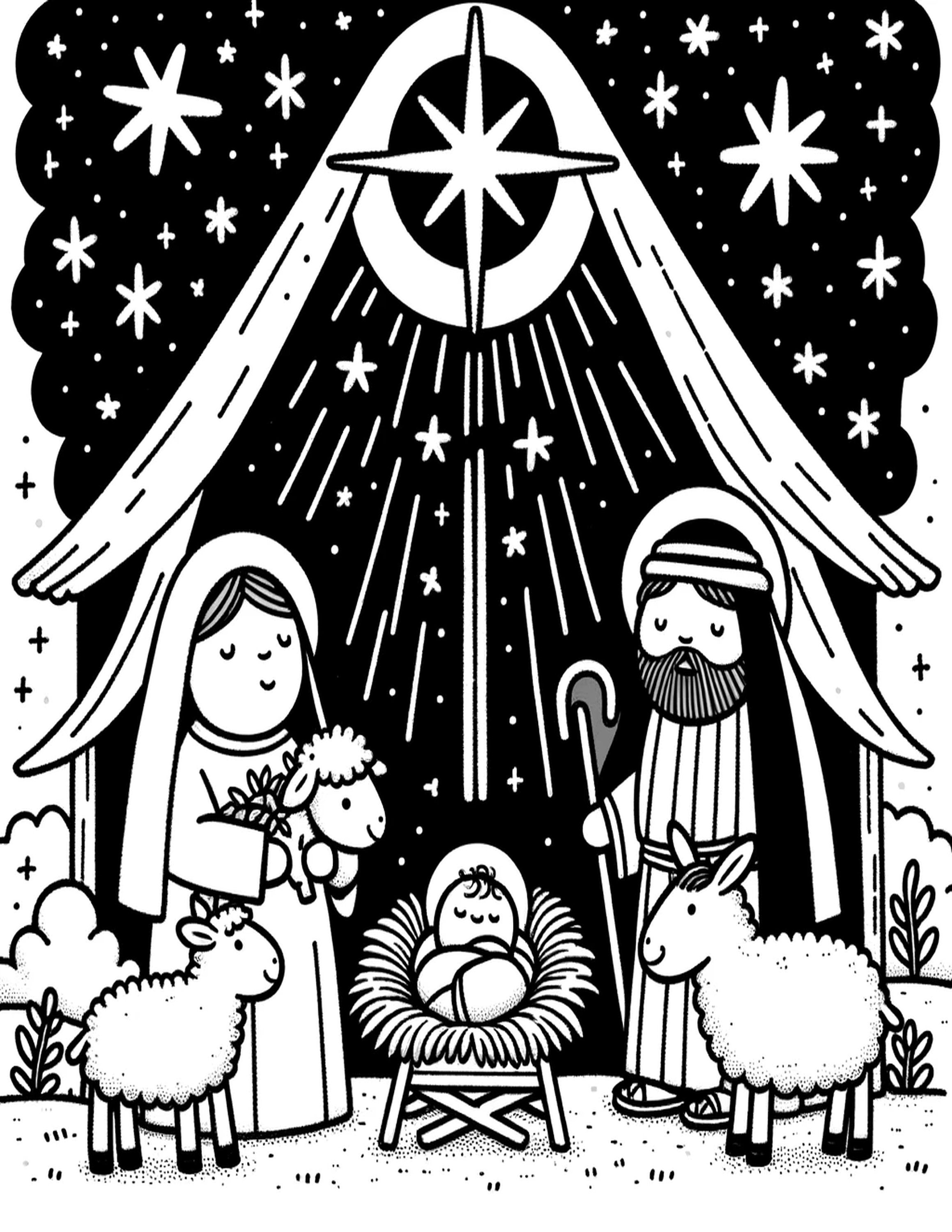 Kids Nativity Scene Coloring Page- Simple Young Child Nativity Scene ...