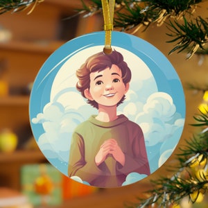 Boy Praying Glass Ornament, Christian Gift for Christmas, Catholic Gift, Teacher Gift, Religious Christmas Gift