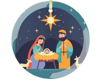 Nativity Scene Glass Ornament, Christian Gift for Christmas, Catholic Gift, Teacher Gift, Religious Christmas Gift