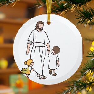 Jesus Glass Ornament, Jesus leading children, Christian Gift for Christmas, Catholic Gift, Teacher Gift, Religious Christmas Gift