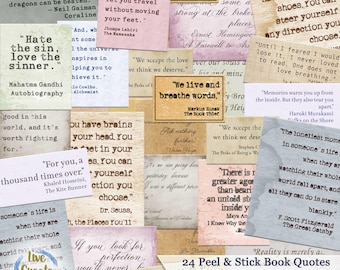 Vintage Book Quote Stickers, Journal Scrapbook, Planner Stickers