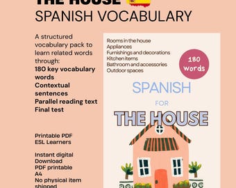 Guia de Vocabulário e Dicionário Espanhol para Casa | Casa e Mobiliário | 180 Termos e Palavras em Contexto | Download Digital em PDF para Aprendizagem de Idiomas