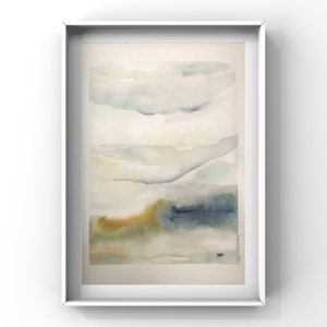 Original abstract landscape watercolor painting. Minimalist, modem contemporary house decor. Gallery wall art set.