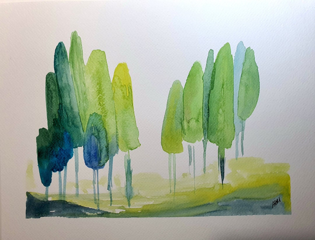 Trees. Original Watercolor Painting. Gift. Handmade. Etsy
