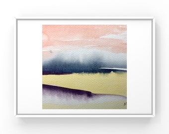 Original abstract landscape and sunset  painting. Handmade in watercolors.