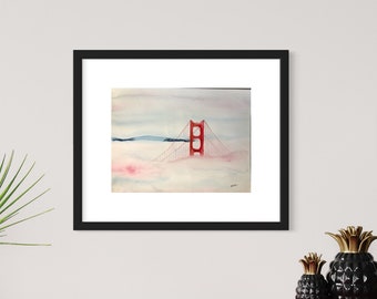 Original watercolor painting San Francisco Wall Art Golden Gate Bridge Artwork California Modern House Decor Housewarming Gift New House