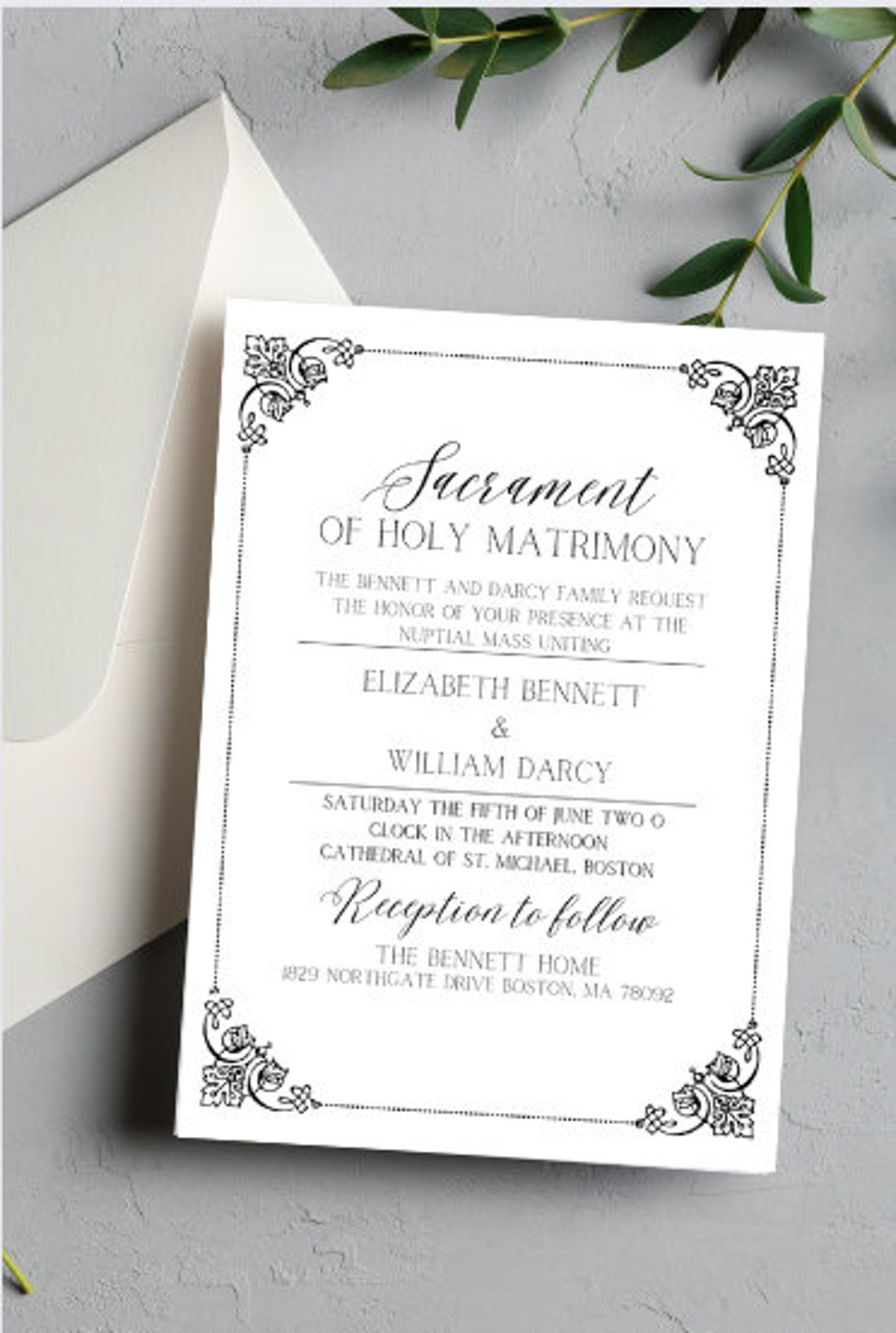 Catholic Wedding Invitation Template, Editable Canva Design (digital