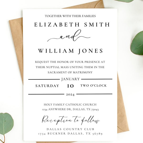 Catholic Wedding Invitation editable template