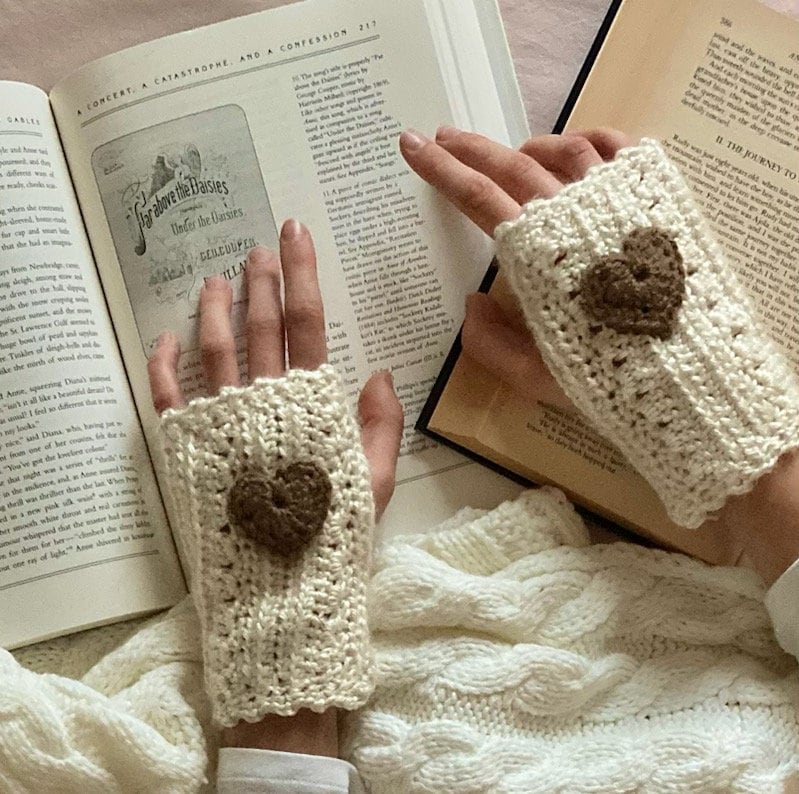 Crochet Hand Warmers, Heart Crochet Handwarmers, Knit Hand Warmers