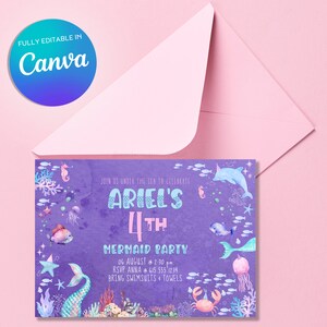 ARIEL Mermaid Birthday Invitation 7x5 Print | Canva Editable Template | MPG 7-23-2
