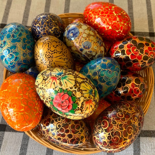 Assorted Handmade Papier-Mache Eggs Colorful paper mache