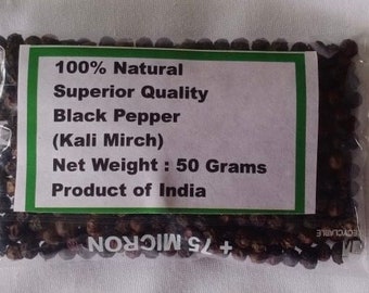 50 Grams All Natural whole Black Pepper (Kali Mirch) Piper Nigrun from India Herbs Spices Masala