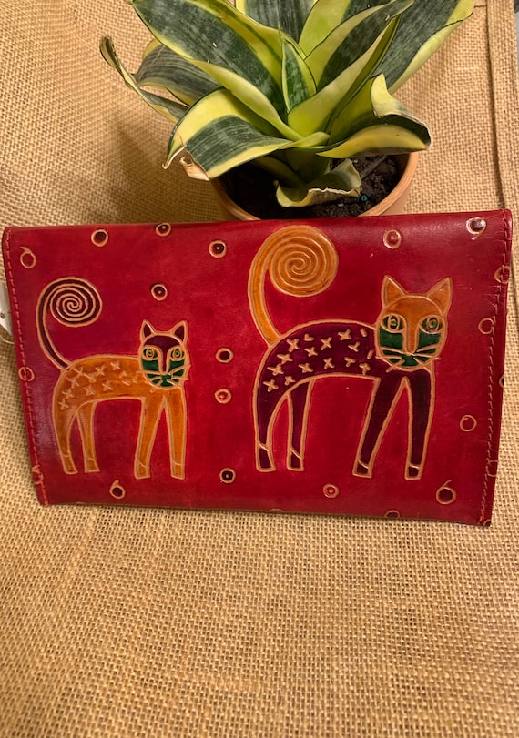 Handmade Genuine Leather Cat Embossed Wallet Boho 