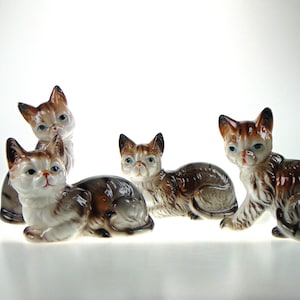 Vintage Tabby Cat Figurines - Set of 4 Ceramic Ornaments