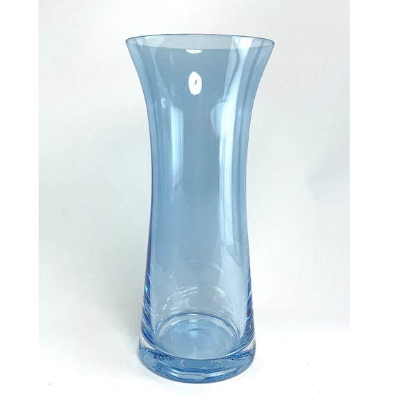 Bohemia Fontana Crystal Vase in Blue Glass. Has Original Box. Tall Blue Glass Vase