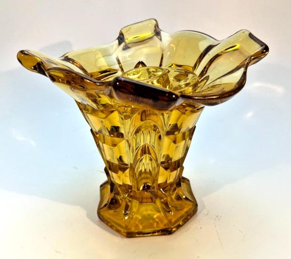 Art Deco Amber Glass Vase with Glass Frog