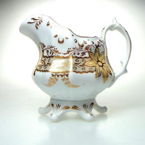 Victorian Porcelain Creamer: Antique White and Gold Milk Jug