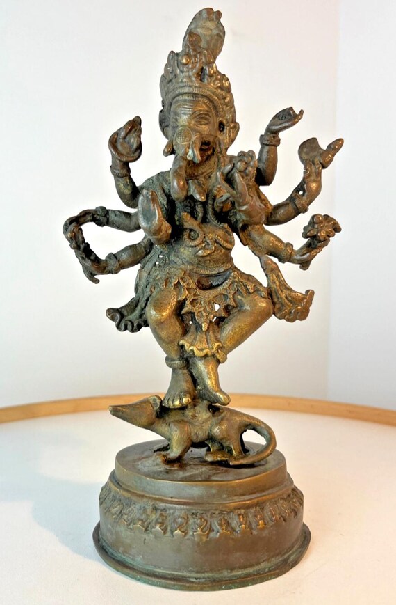 Antique Bronze Ganesh Statue 25cm Tall 1.5kg Hindu Hinduism Elephant Head God
