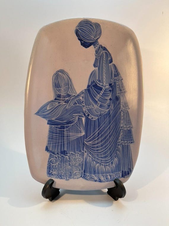 Vintage Wimborne Studio Pottery Plate Hand Painted Blue Matt Rare Collectable