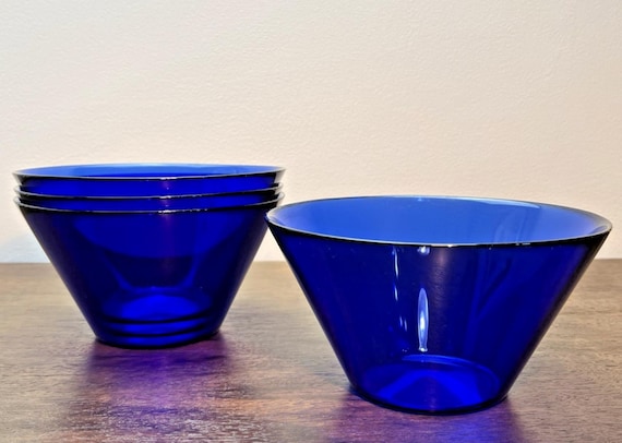 Set of 4 Cobalt Blue Glass Bowls, Vintage Mid Century Dessert or Serving Bowls