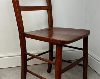 Vintage Solid Wood Ladder Back Dining Chair – Rustic Farmhouse Kitchen Seating