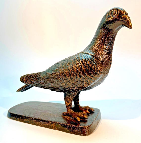 Contemporary Cast Iron Pigeon Bronze Effect on Base 1.5kg Approx - 21x17x9.25cm