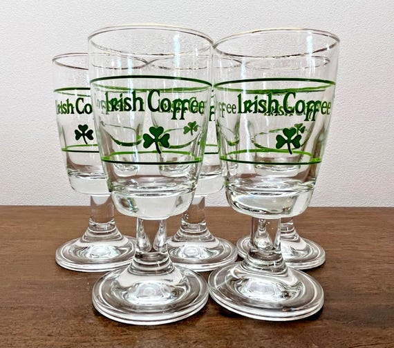 Vintage Irish Coffee Glasses Set of 6 Shamrock Pubware 1970s