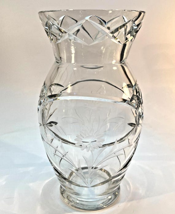 Vintage Bohemian Crystal Hourglass Vase - Czech Glass 26cm