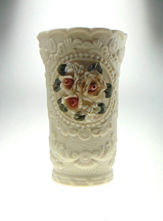 Vintage Capodimonte Style Vases with Floral Detailing & Raised Pattern
