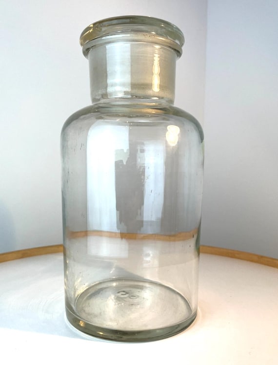 Large Antique Glass Apothecary Bottle or Medical Sample 27cm High x 13cm Wide
