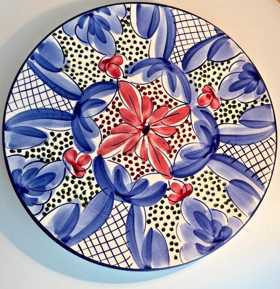 31cm Vintage Portuguese Art Plate in Porcelain Wall/Display LARGE Pottery Plate