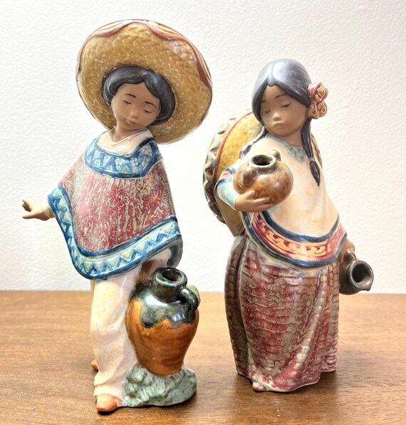 Lladró Figurine Mexican Boy Girl with Water Jugs 1980s Hand Painted Single/Pair