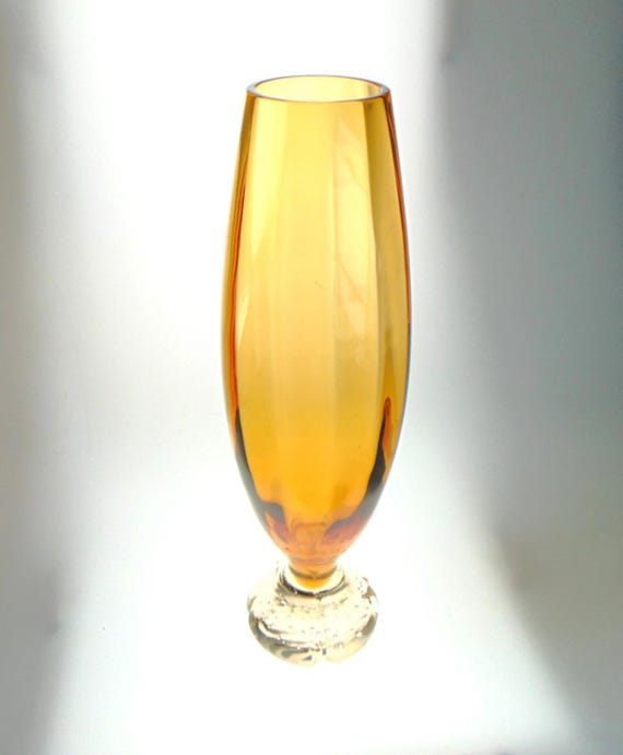 Amber Glass Vase. Mid Century Bullet Vase, Torpedo Vase, Flute Vase. Tall Glass Vase for Flowers