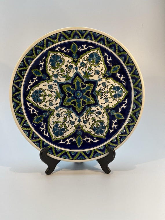 Lindos Keramic Plate, Greek Art Plate In Blue & Green, Wall Hanging, Decorative